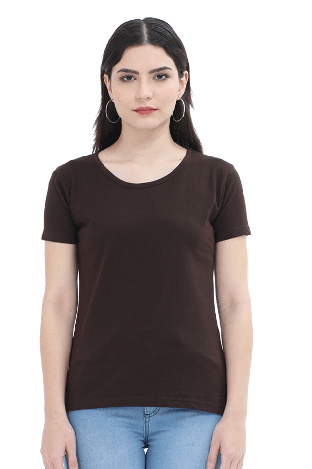 Female Round Neck Half Sleeve Classic T-Shirt Coffee Brown