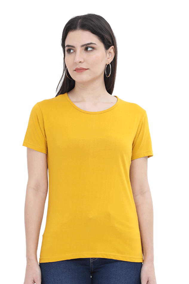 Female Round Neck Half Sleeve Classic T-Shirt Mustard Yellow
