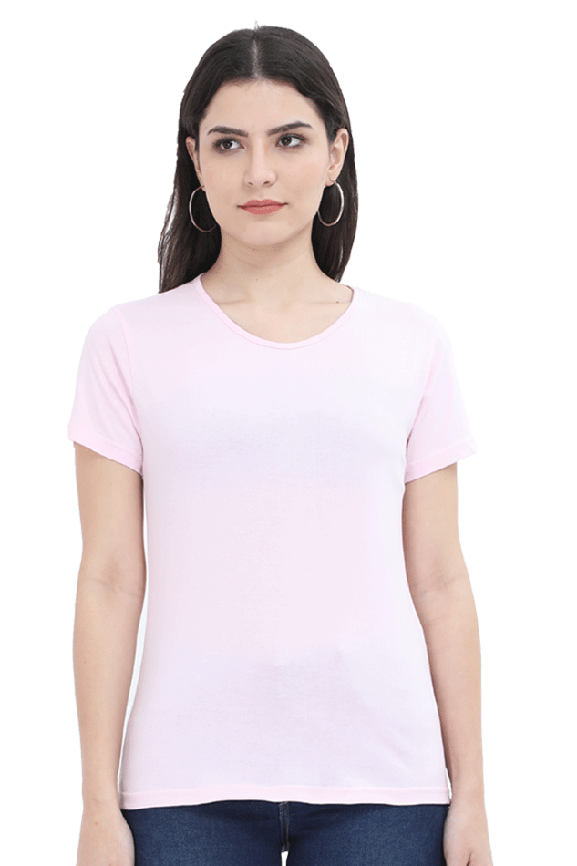 Female Round Neck Half Sleeve Classic T-Shirt Light Baby Pink