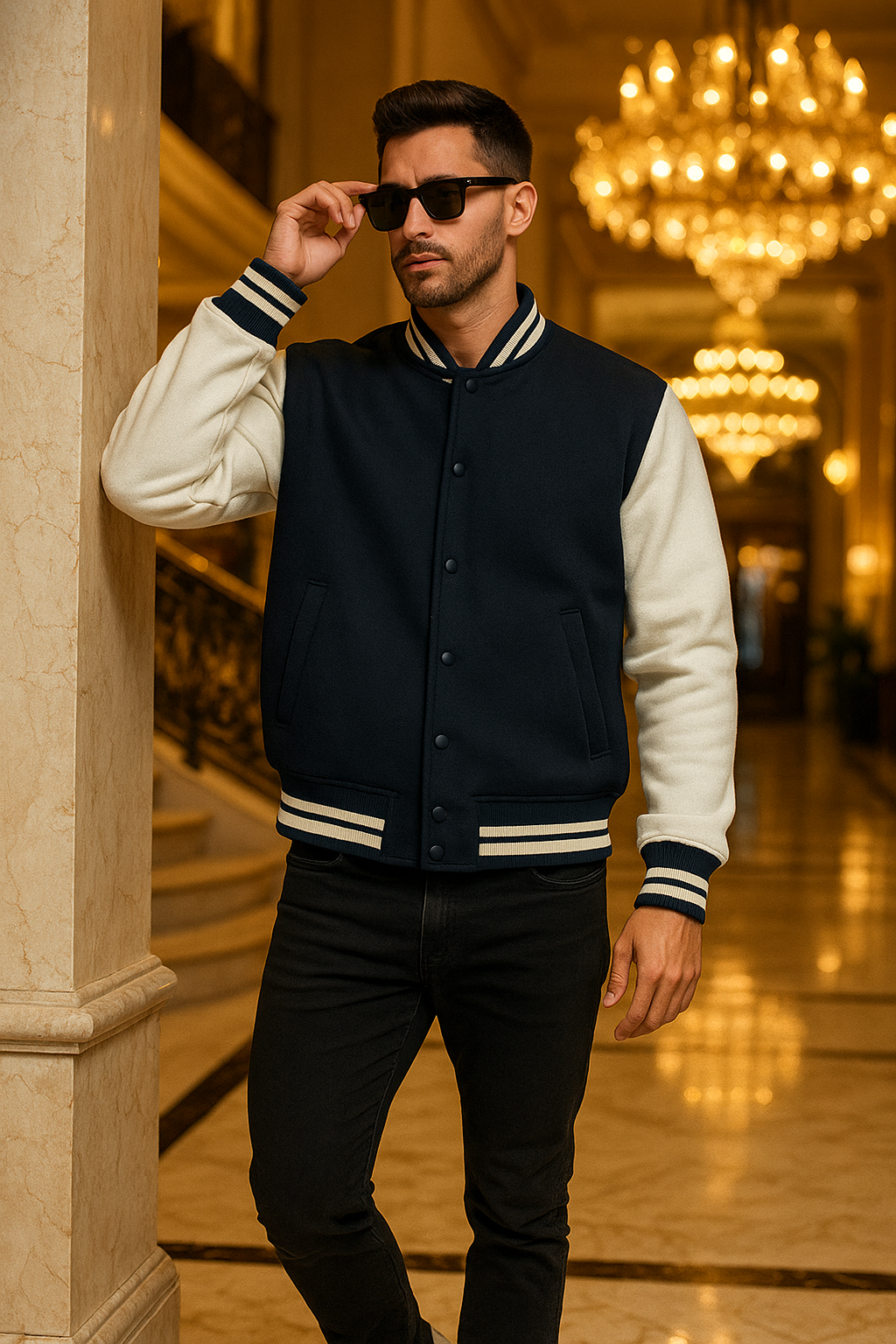 Unisex Varsity Jacket Luxury (Premium) Navy Blue