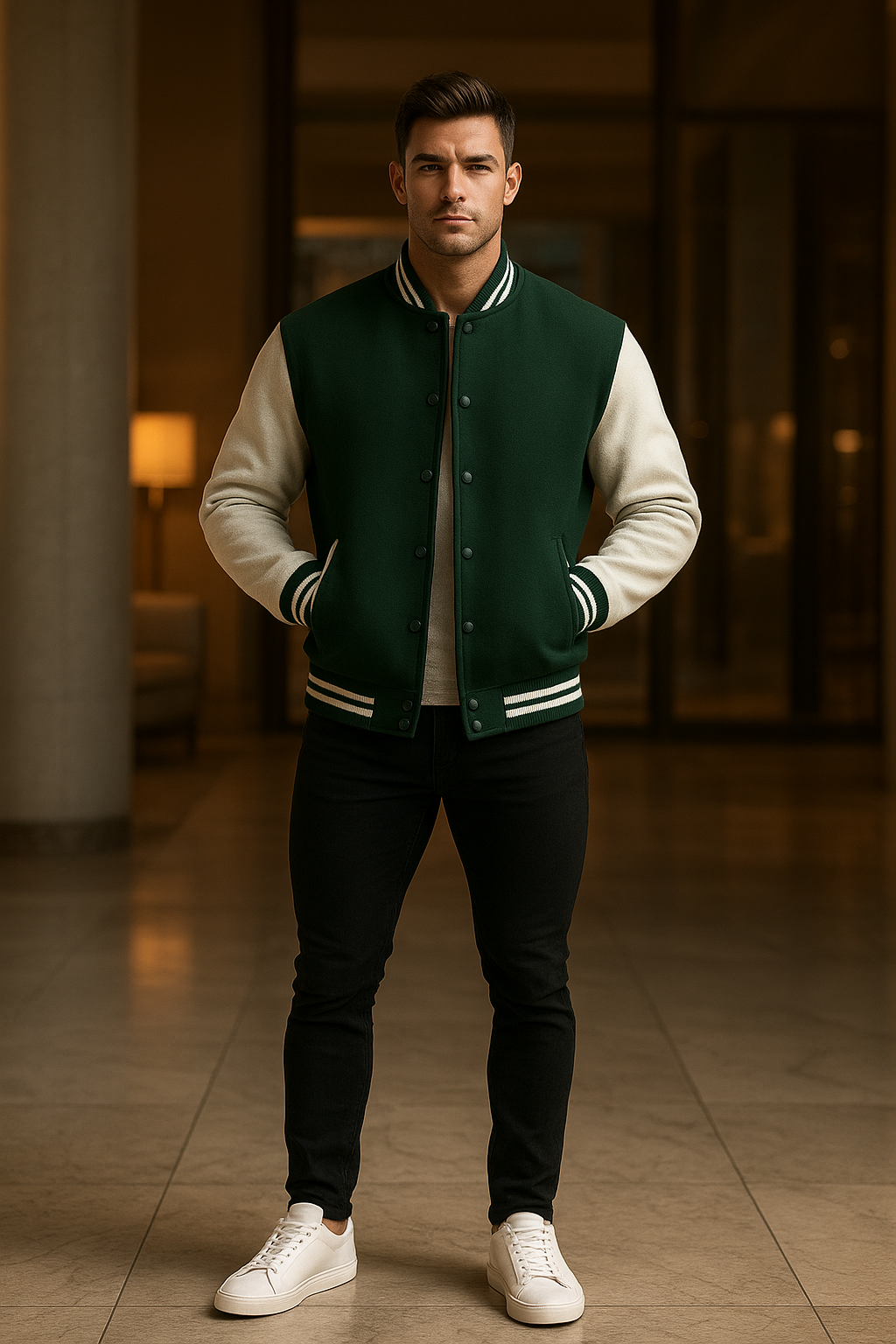 Unisex Varsity Jacket Luxury (Premium) Bottle Green