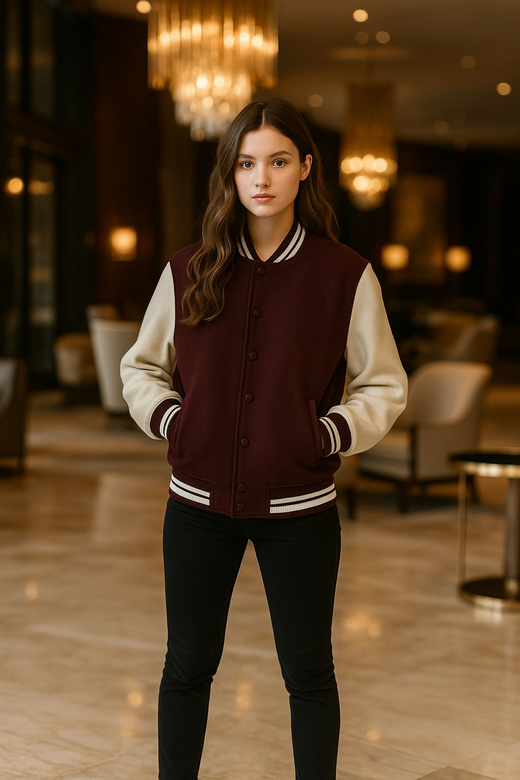 Unisex Varsity Jacket Luxury (Premium) Maroon