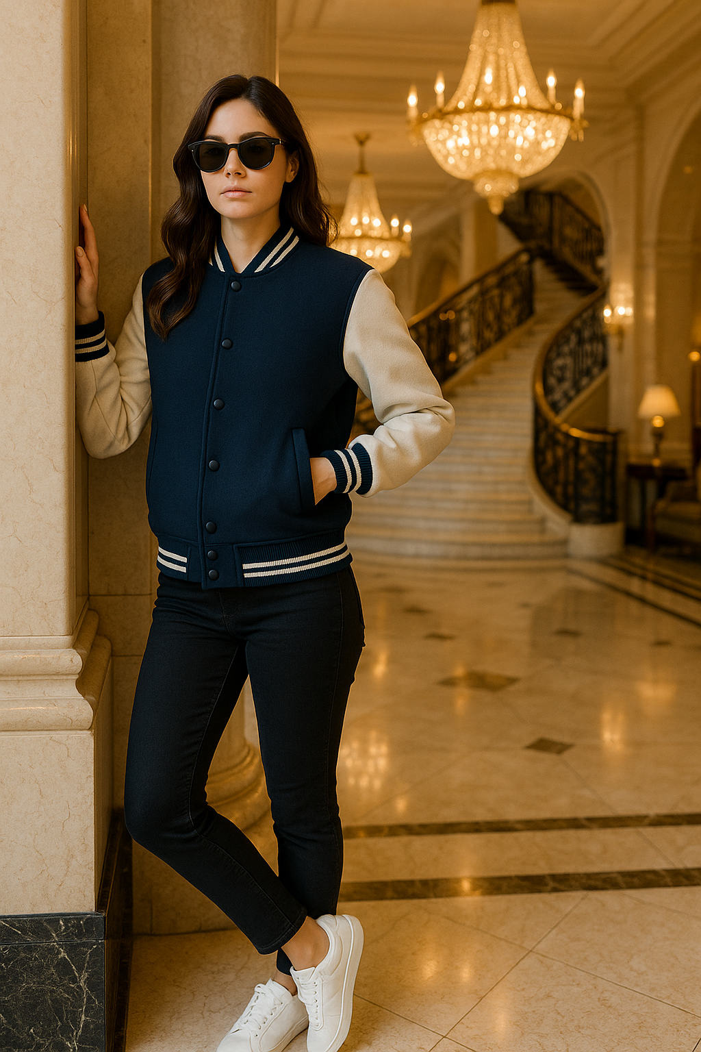Unisex Varsity Jacket Luxury (Premium) Navy Blue