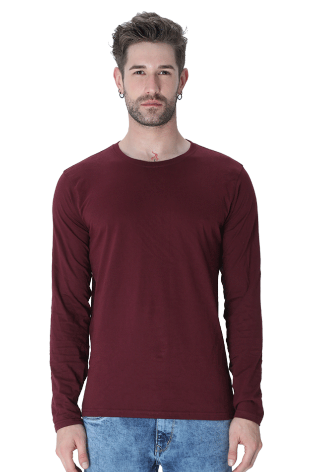Male Round Neck Full Sleeve Tee Maroon