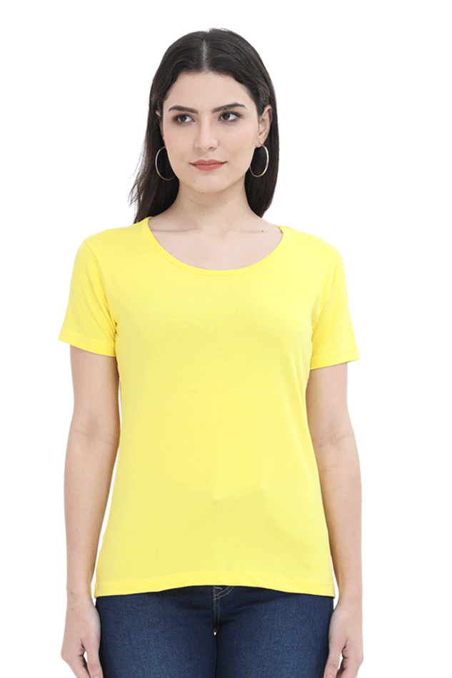 Female Round Neck Half Sleeve Classic T-Shirt New Yellow