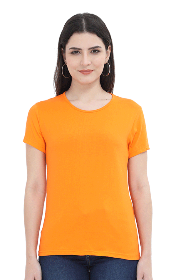 Female Round Neck Half Sleeve Classic T-Shirt Orange