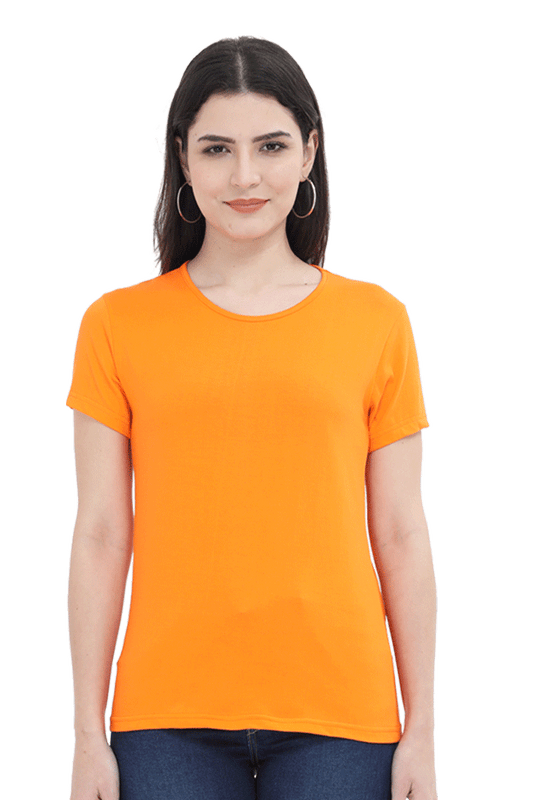 Female Round Neck Half Sleeve Classic T-Shirt Orange