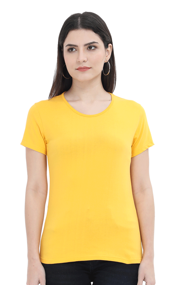 Female Round Neck Half Sleeve Classic T-Shirt Golden Yellow