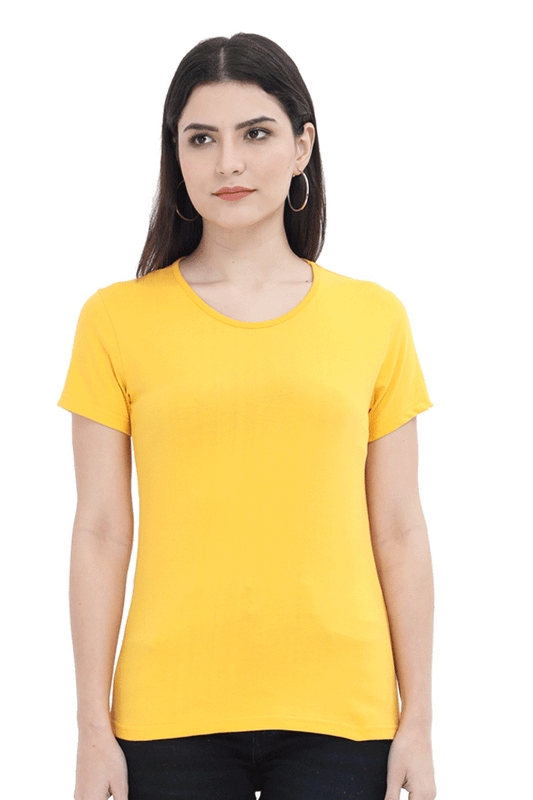 Female Round Neck Half Sleeve Classic T-Shirt Golden Yellow