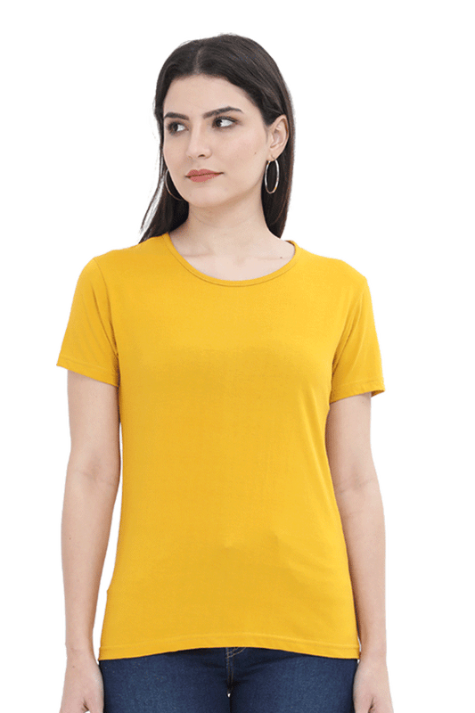 Female Round Neck Half Sleeve Classic T-Shirt Mustard Yellow