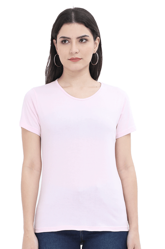 Female Round Neck Half Sleeve Classic T-Shirt Light Baby Pink