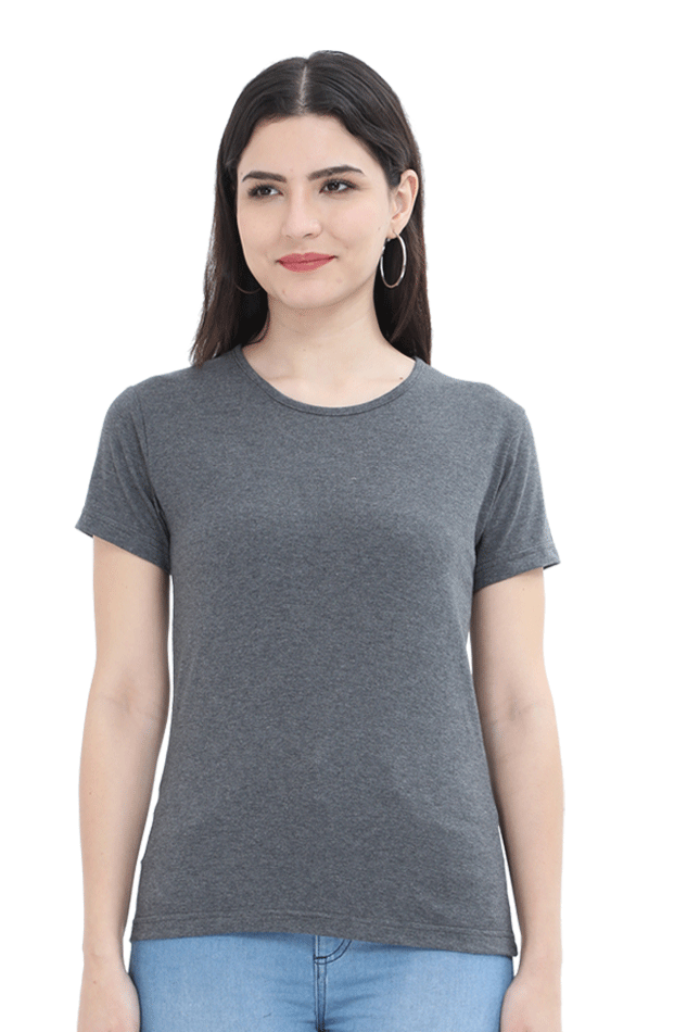 Female Round Neck Half Sleeve Classic T-Shirt Charcoal Melange