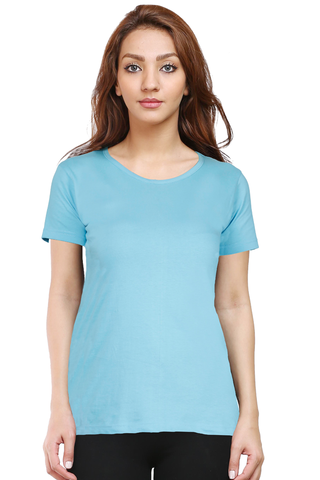 Female Round Neck Half Sleeve Classic T-Shirt Sky Blue