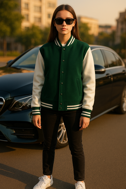 Unisex Varsity Jacket Luxury (Premium) Bottle Green